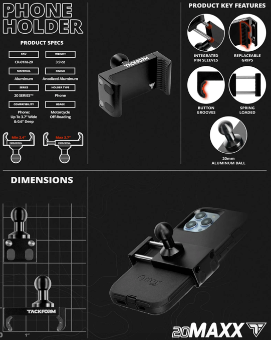 TACKFORM | Phone Holder, Cross Bar Mount Short Reach